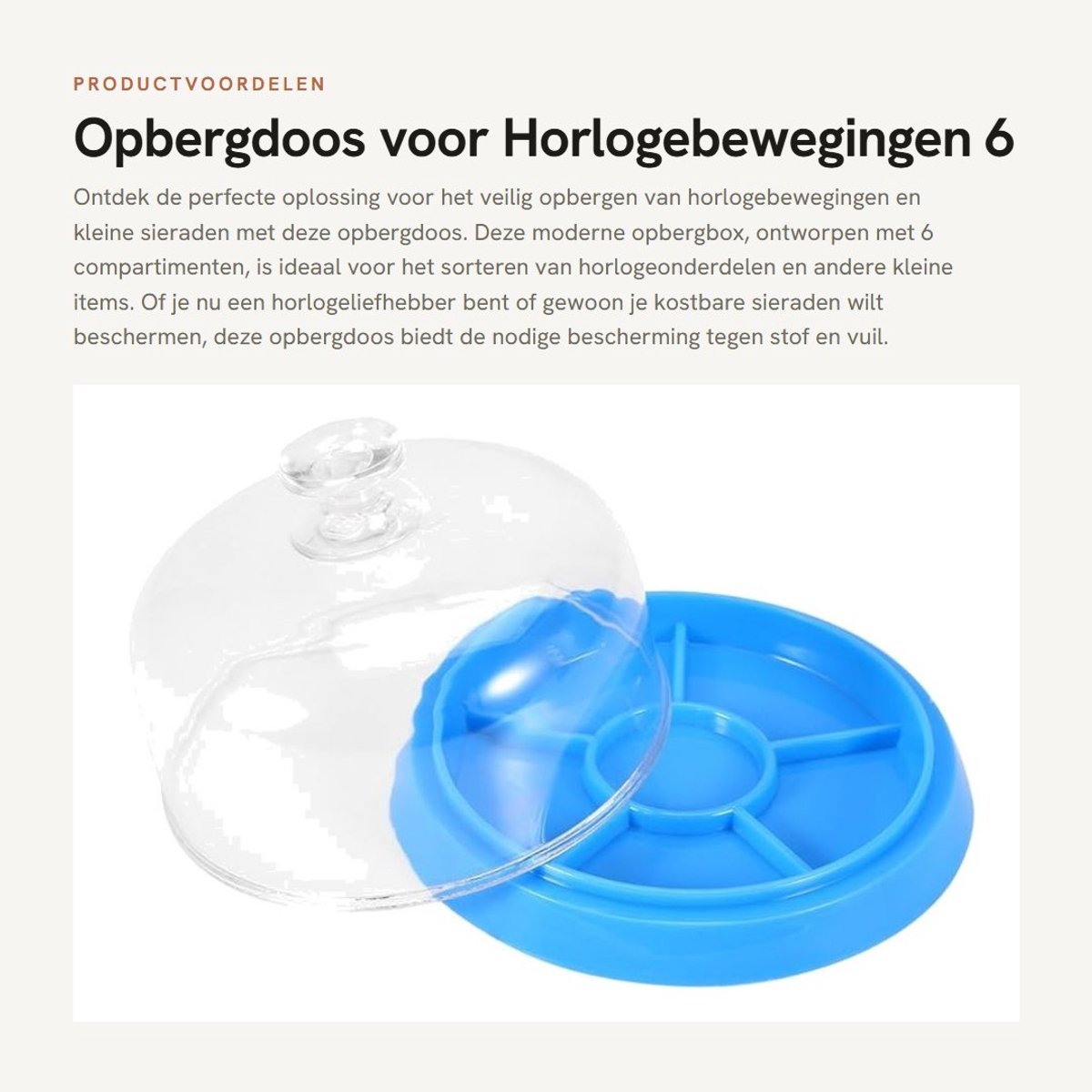 Dailygoods- Opbergdoos - 6 Compartimenten - Stofbescherming - Vochtbestendig - Transparante Deksel - Grote Capaciteit 10.5cm x 7cm - Opbergbox