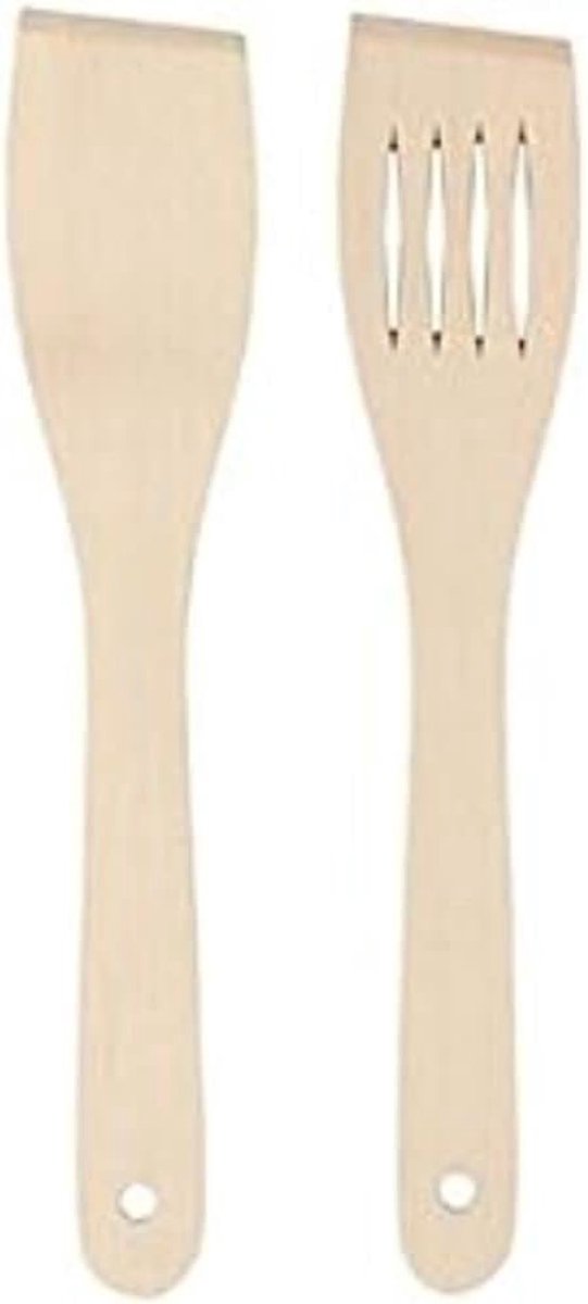 Spatelset 2 Stuks 30 cm met Bakspatel en Spatel met Openingen voor Koken Bakken Omscheppen en Omdraaien in Pannen en Schalen Beige