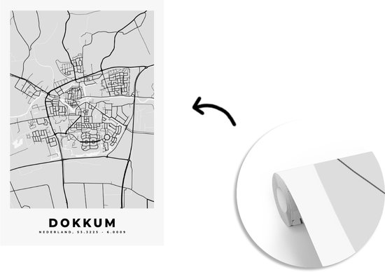 Papier peint - Papiers Papier peint photo Plan de la ville - Dokkum - Grijs - Wit - Largeur 195 cm x hauteur 300 cm