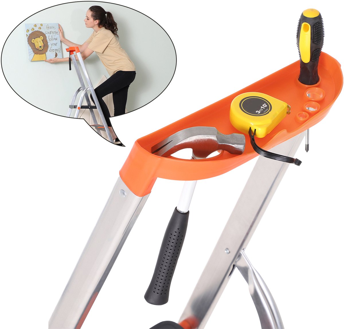 SONGMICS - Huishoudtrap - Ladder - Vouwladder - 3 Treden - Aluminium - Antislip - Max 150 kg – foto 4