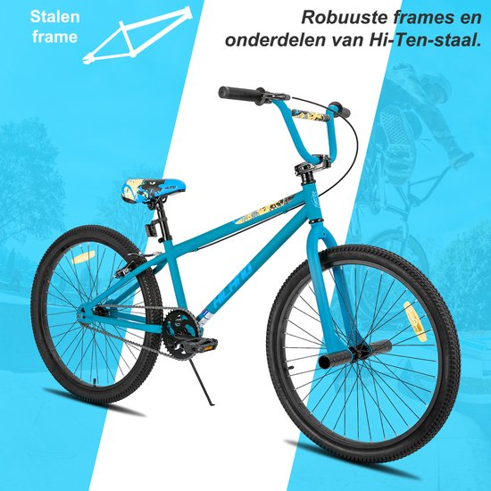 Hiland 24 Inch BMX Fiets - Freestyle voor Tieners & Volwassenen - Inclusief 2 Pegs - Meerdere Kleuren - Geschikt voor buitenactiviteiten in de lente van Hiland — afbeelding 4