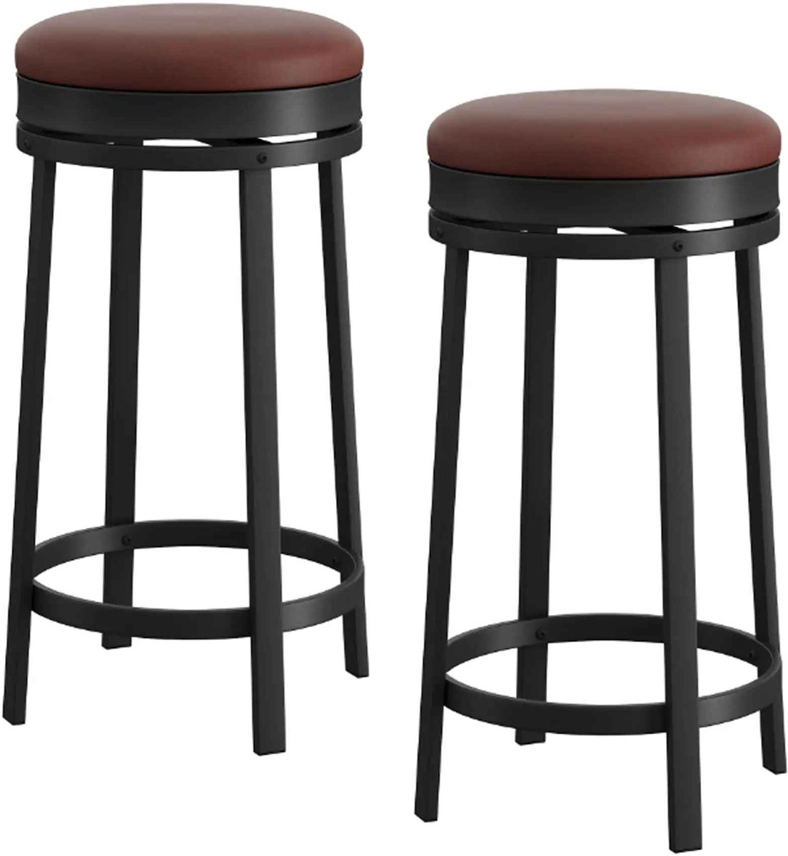 CORE Barkrukken Set van 2 - 360° Draaibare Barstoelen - Zacht Gestoffeerde Kunstleren Zitting - 62 cm Zithoogte - Met Voetsteun en Stevig Metalen Frame - 42x42x62cm - Bruin/Zwart