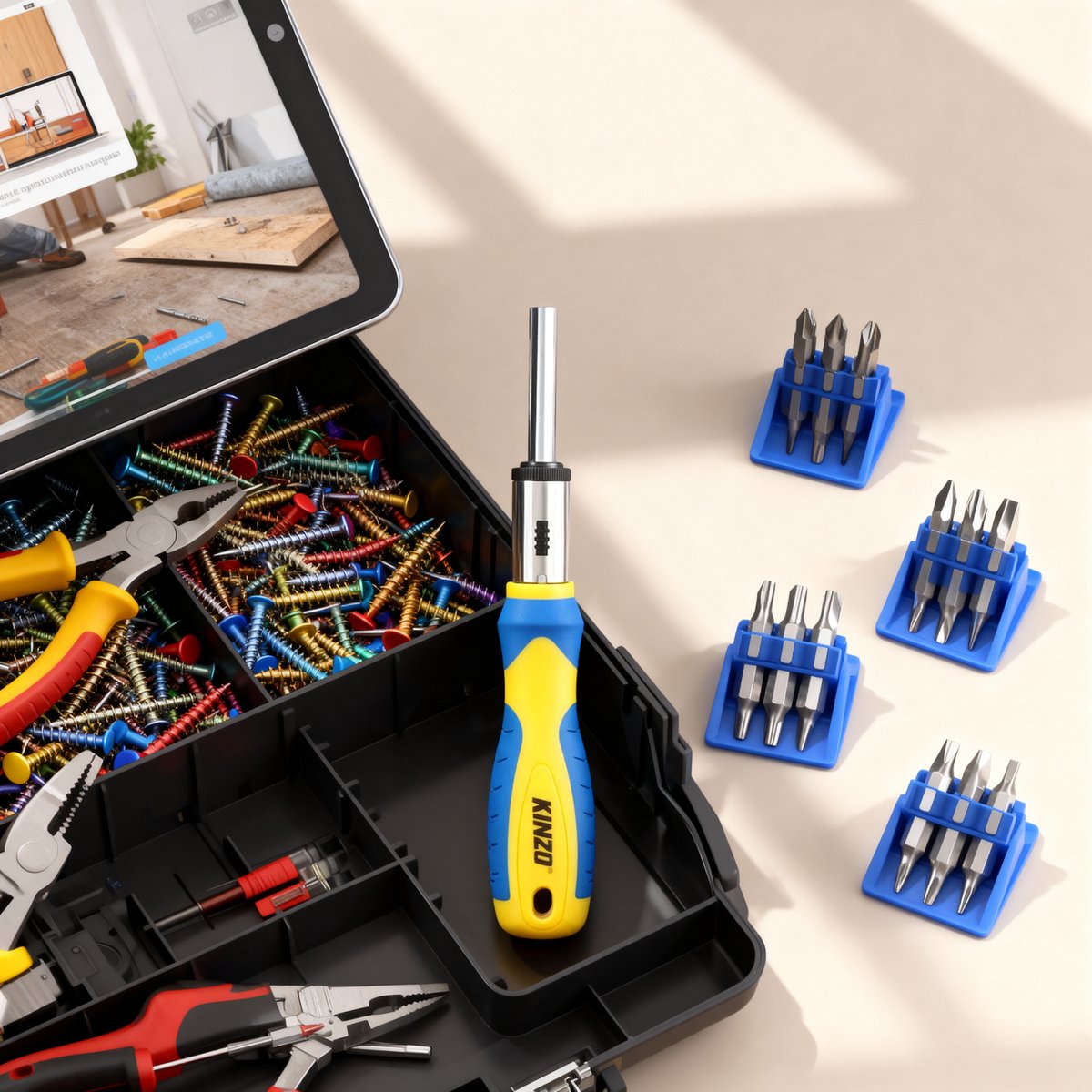 Kinzo accessories ratelschroevendraaier bitset - 49-delig - met ratelhandgreep, bits en adapters