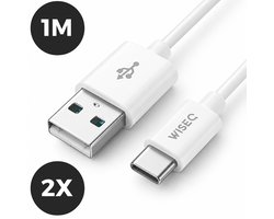WiseQ - Double Set de câbles de chargement et de données USB-C vers USB - 1 mètre - 2 pièces - Wit - Convient pour Samsung