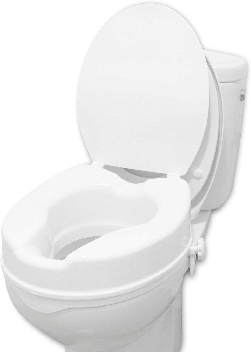 Toiletverhoger met Deksel - Verhoogde Toiletbril - Meer Zelfstandigheid - Zijdelingse Ankers - 10 cm Verhoging - Wit