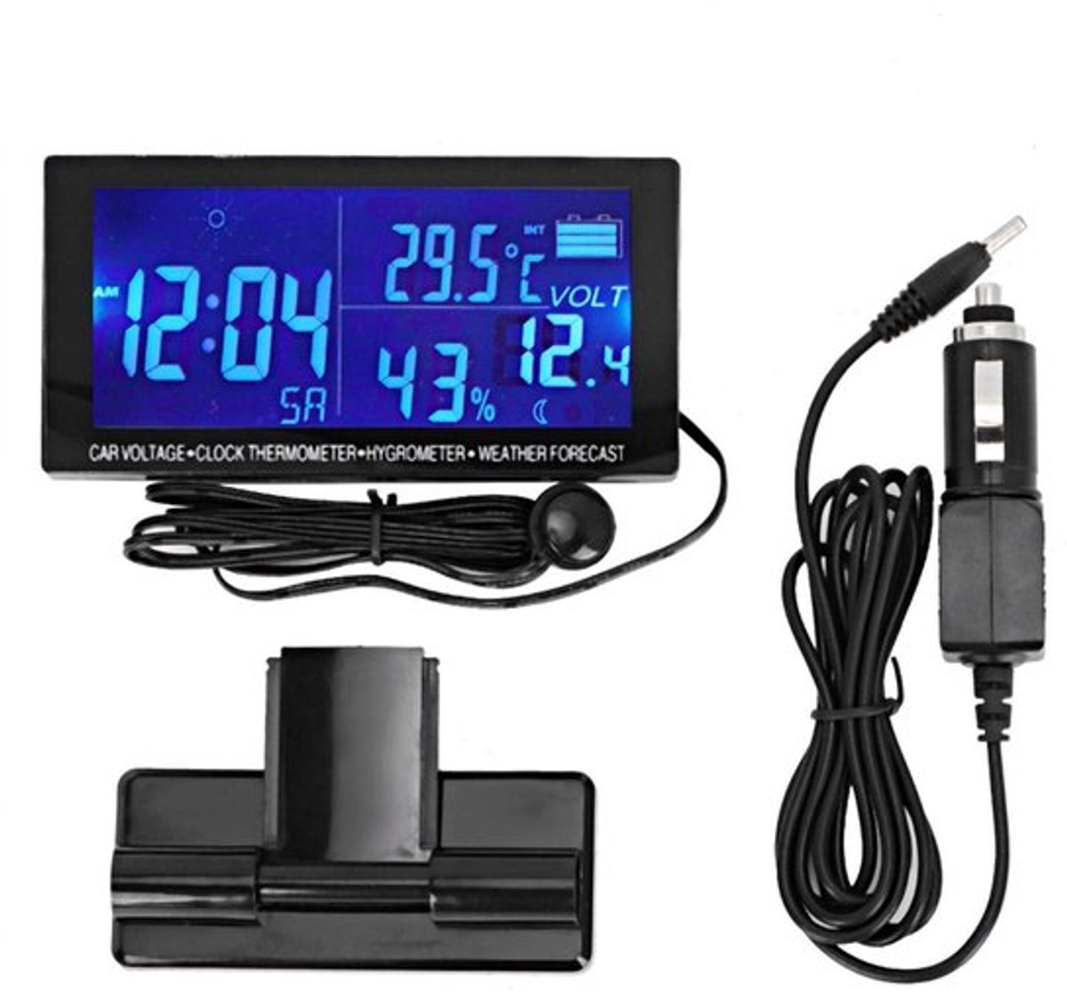 Allecto - Multifunctionele Auto Klok Thermometer - Alarmfunctie - LCD Scherm