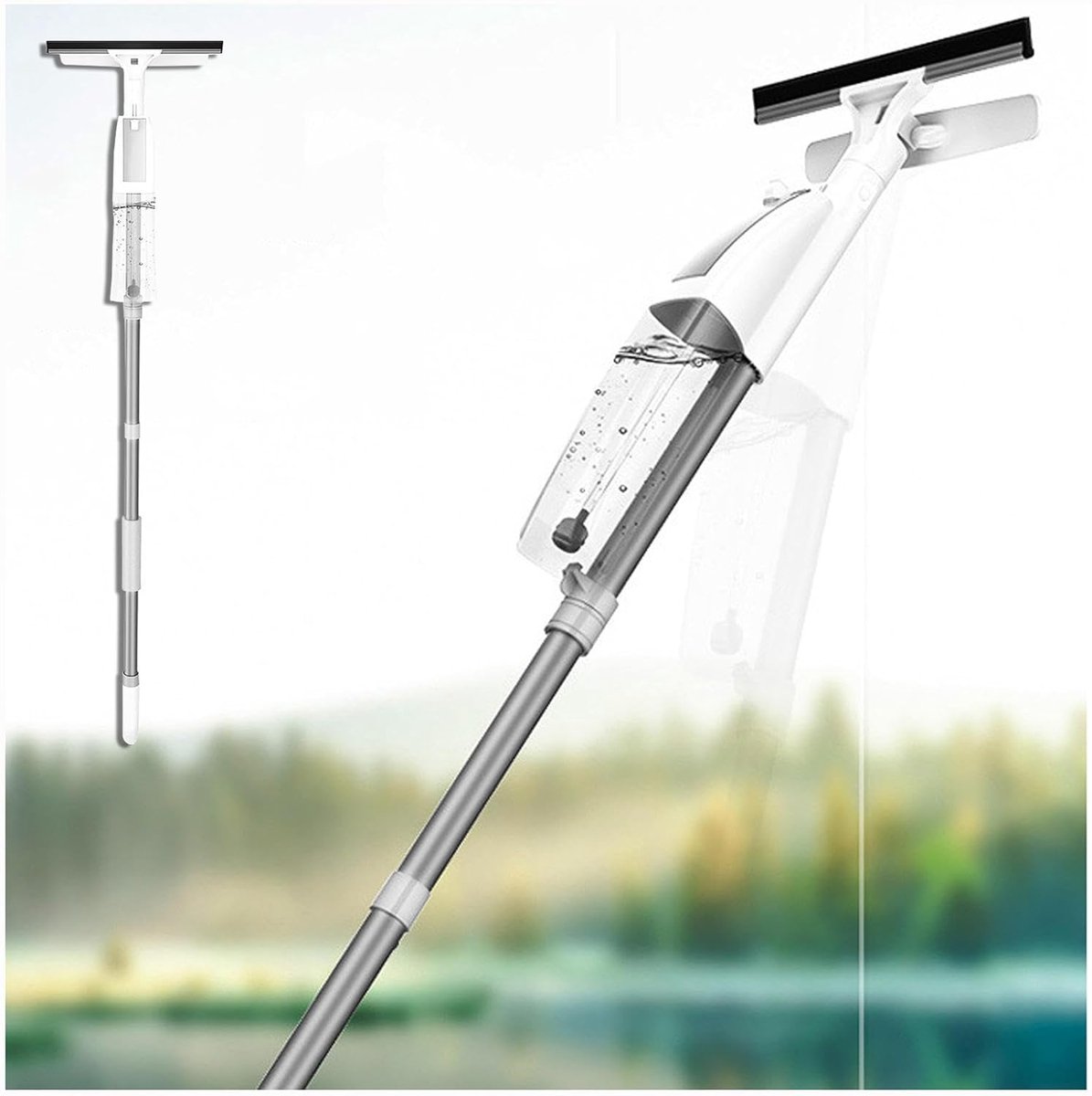 Raamwisser Spray Kit - Ruitenreiniger Verlengpaal - Ramen Schoonmaken - 3-in-1 Ontwerp - 120 cm - Grijs