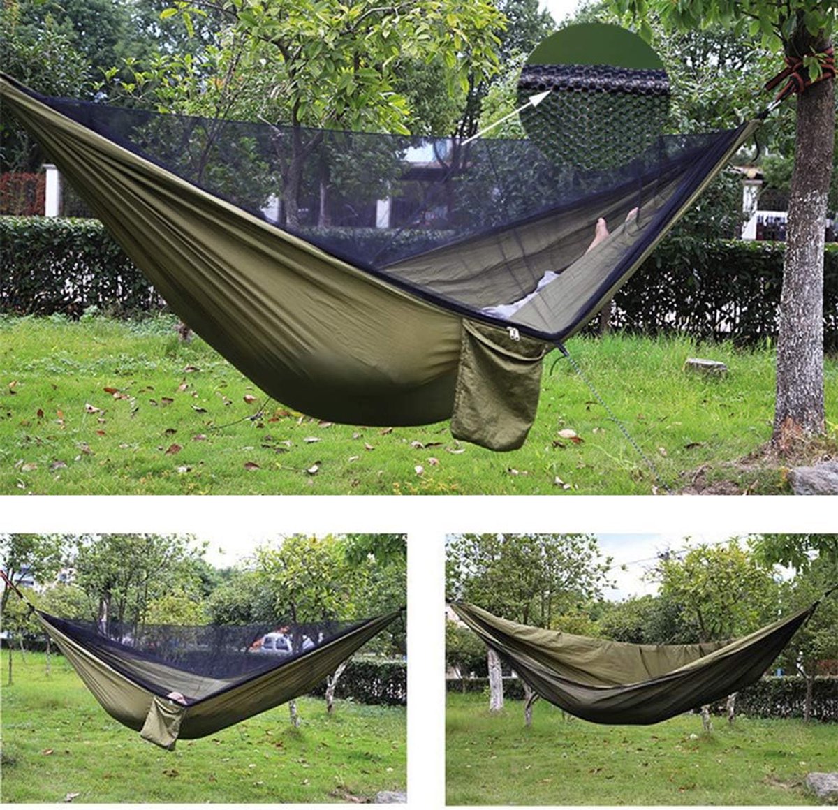 Hangmat met muggennet - Kampeerhangmat - Kamperen en relaxen - Ultralicht en compact - Voor 2 personen - Groen