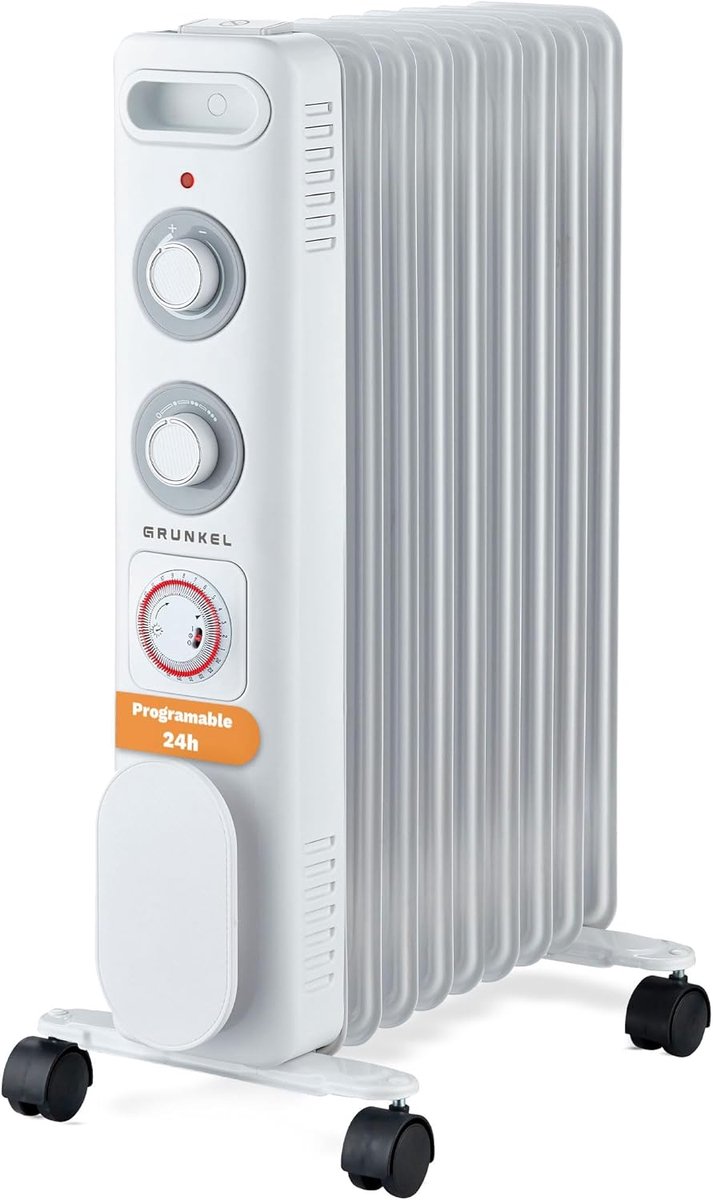 Olieradiator - Verwarmingselement - Ruimte Verwarmen - Instelbare Thermostaat - 9 Elementen - Wit