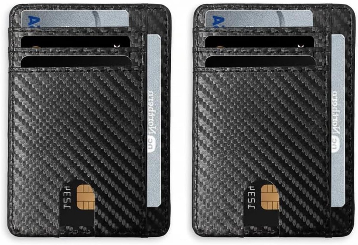 Dunne Carbon Fiber Kaartenhouder Wallet, 2-Pack, Ideaal voor Pasjes en Contant Geld, Zwart Textuur