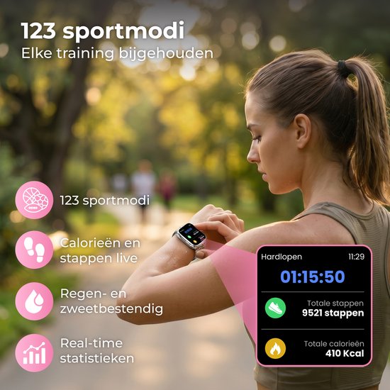 Nuvance Smartwatch Dames - Smartwatch Heren - Stappenteller Horloge Dames - Hartslagmeter - Sporthorloge - Geschikt voor iOS/Android - Incl. 5 Bandjes - Zilver