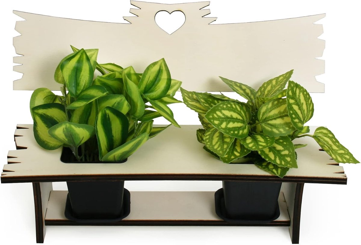 Bloemenbank Hout - Decoratieve Bank - Planten Decoratie - Met Tekst Keuze - 35x22x17cm - Beige