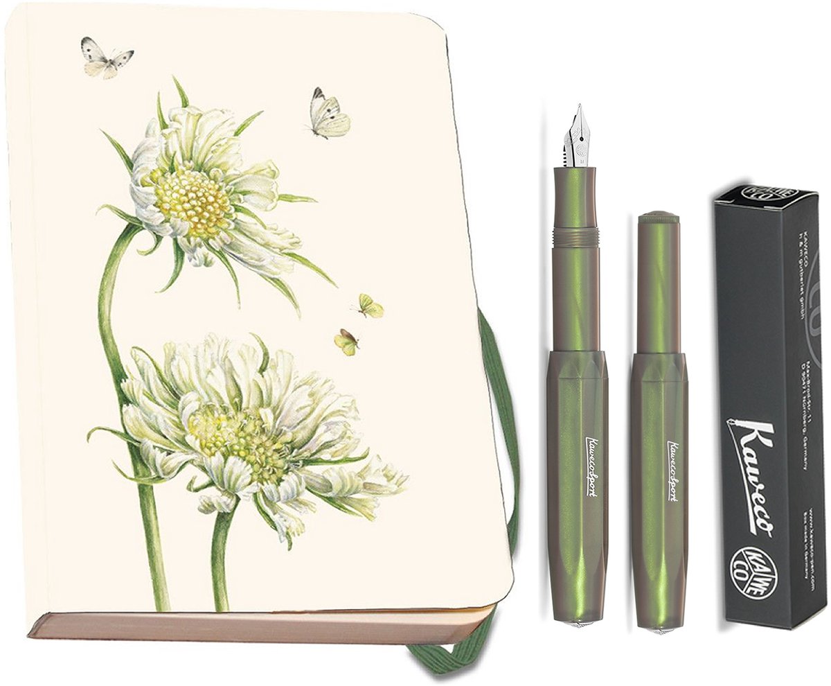 Kaweco - Bekking & Blitz - Schrijfwarenset - NOTEBOOK KLEIN 9,5X15 harde kaft groen - Vulpen Shadow Green Extra Breed