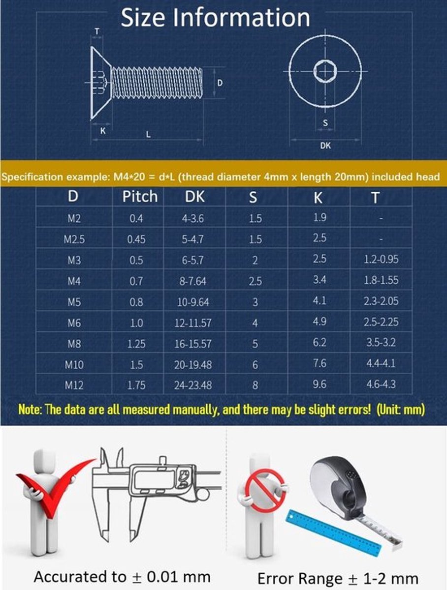 Zeynomax - 304 roestvrij staal machineschroeven - verzonken kop - 100 stuks - M3 x