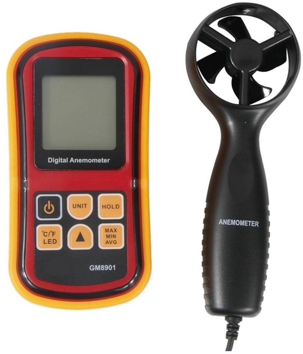 Digitale Windmeter - Anemometer Luchtsnelheidmeter - Windmeting Buiten - LCD Scherm Achtergrondverlichting - 72x35x145mm - Zwart
