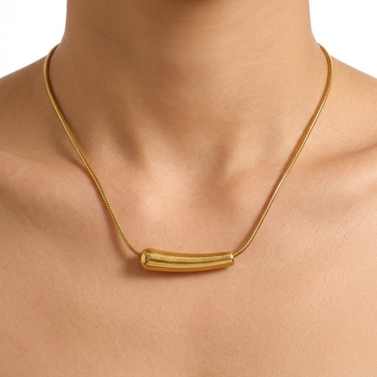 Goudkleurige minimalistische ketting voor dames – ketting met gebogen buis hanger – elegante fijne schakel ketting – moderne mode ketting