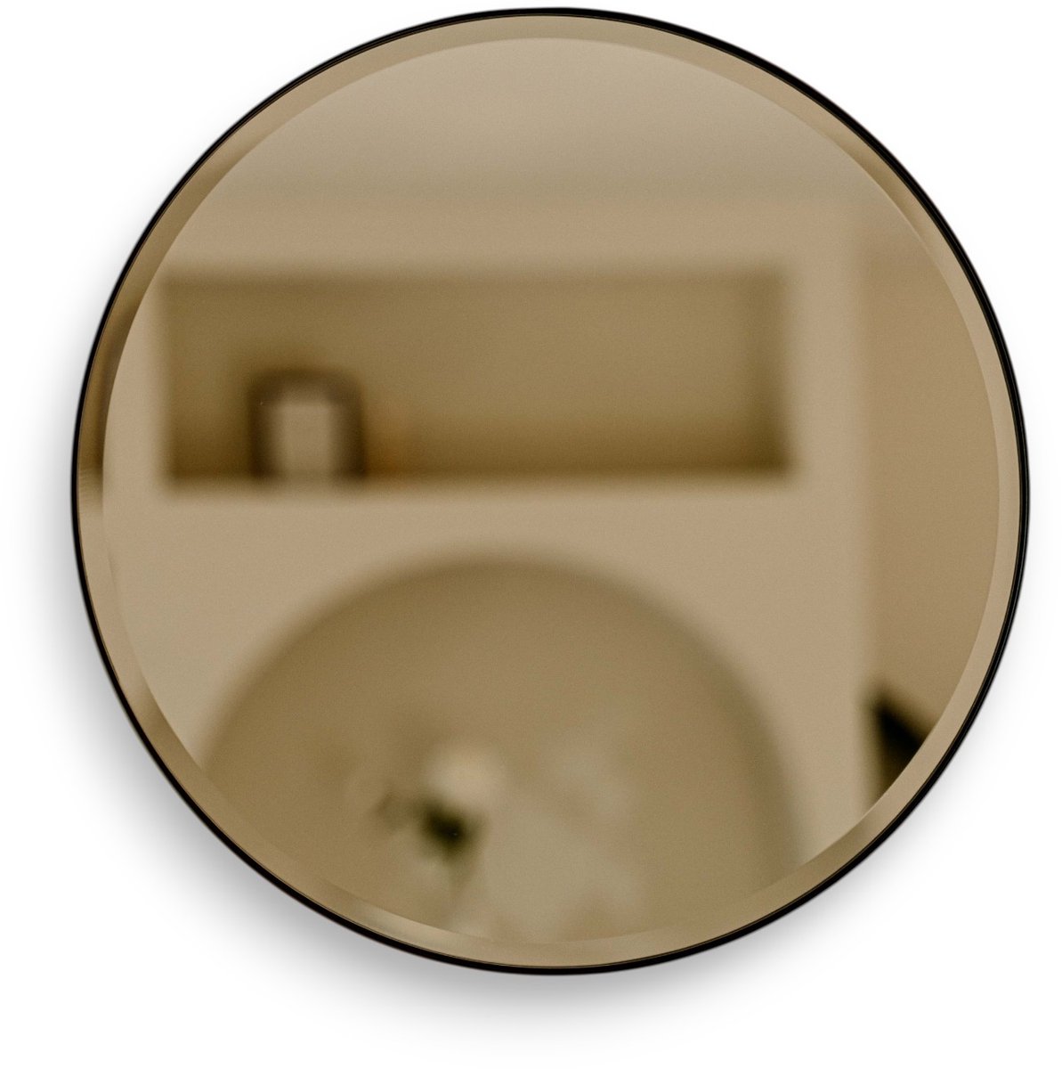 Indore Home - Ronde Wandspiegel Zwart – Spiegel met Facet Rand – 40 cm