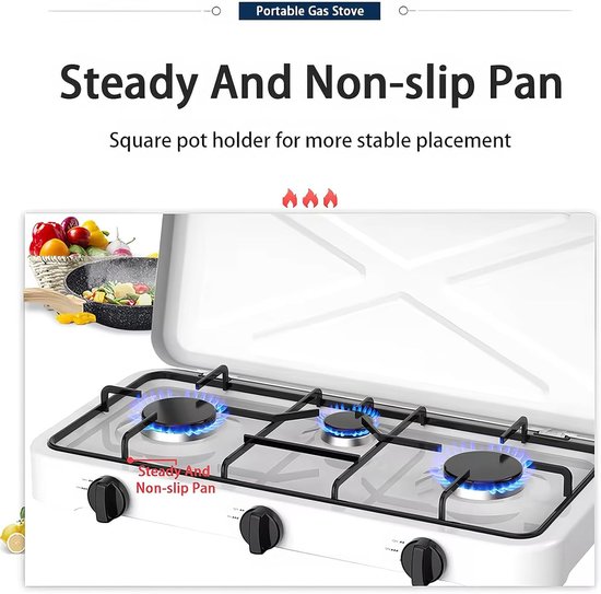 Campinggasfornuis 3 pits - Buiten koken - Kamperen en picknicken - Automatische ontsteking - 57.7 cm breed - Zwart — afbeelding 4