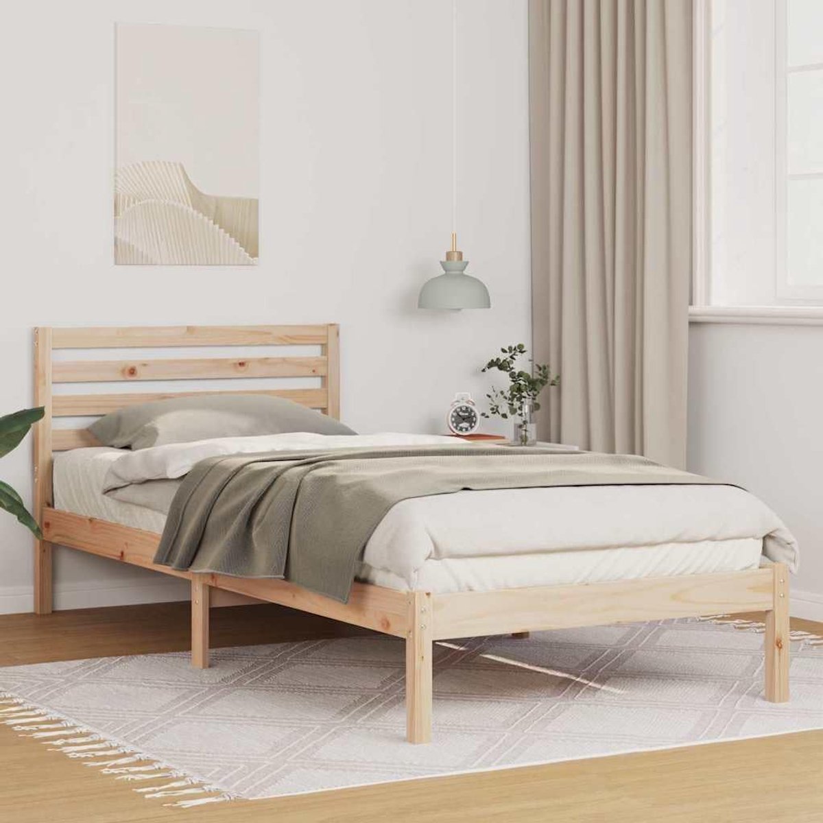 Houten Bedframe - Massief Hout - Slaapkamer Inrichting - Robuuste Constructie - 90 x 210 cm - Bruin