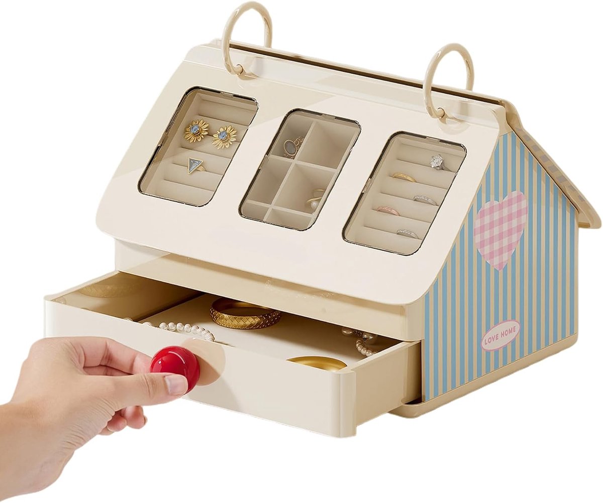 Sieradendoos Huisvorm - Sieraden organizer - Sieraden opbergen - Klitvrije compartimenten - 19.8 cm diep - Wit