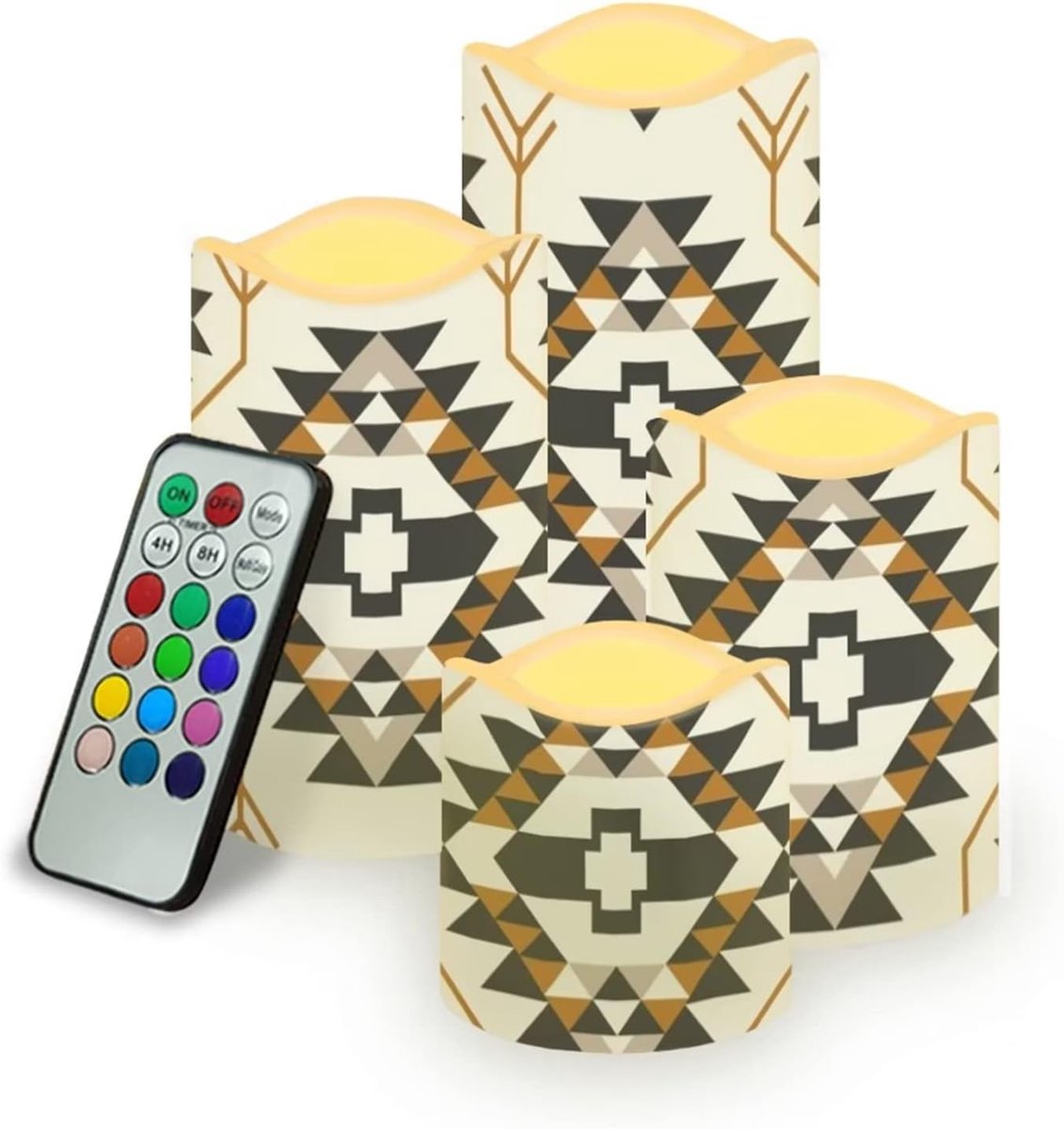 Led Kaarsen - Vlamloze Kaarsen - Decoratieve Sfeer - Afstandsbediening - Set van 4 - Aztec Patroon