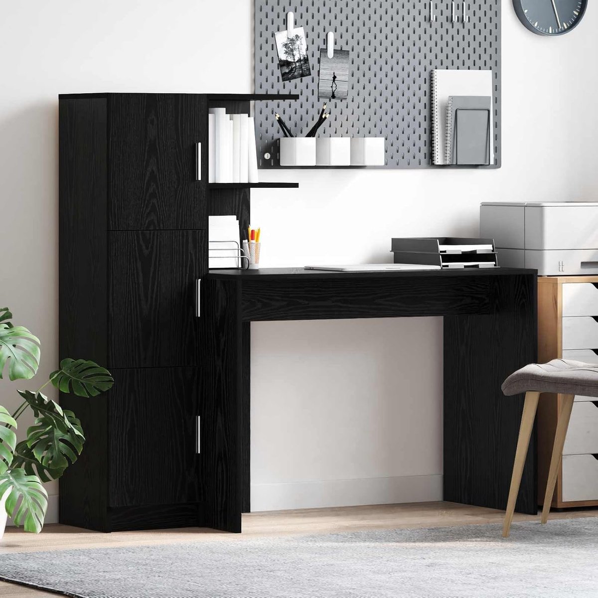 Bureau Set - Werkplek Tafel - Thuis Kantoor - Met Opbergruimte - 1335 cm - Zwart Eiken