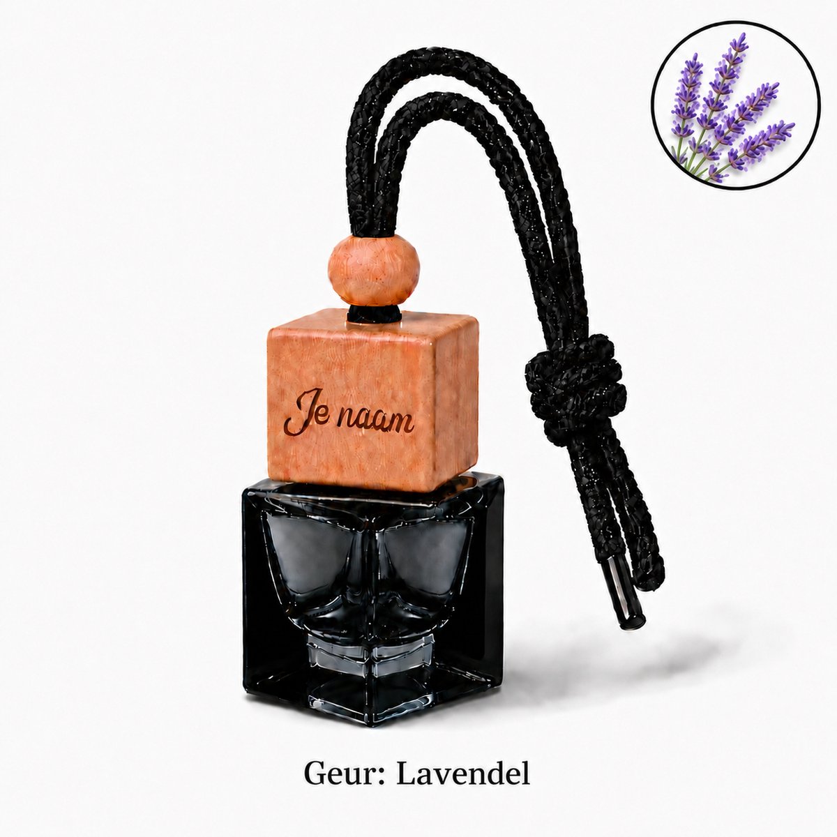Autoparfum (met eigen naam) - Lavendel - Huisparfum - Laser gegraveerd - Hanger met koord - 8 ml inhoud