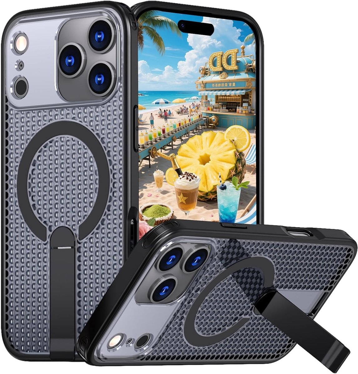 Magnetische Hoes voor iPhone 17 Pro Max met Stand, Magsafe Compatibel, Schokbestendig en Ademend Ontwerp, Krasbestendig en Warmteafvoerend voor Optimale Bescherming