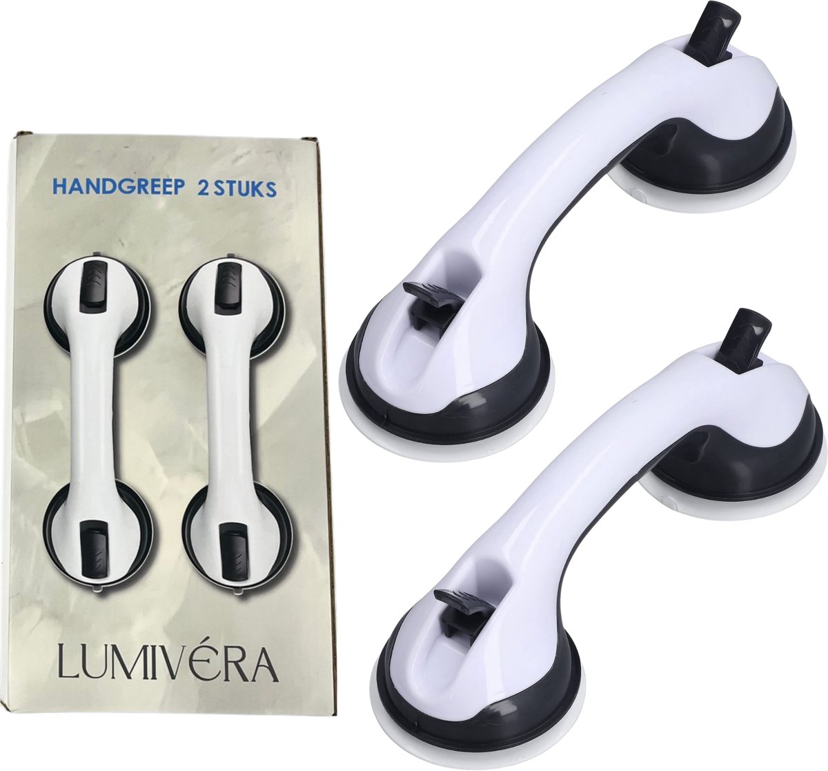 Lumivéra® - 2 Stuks Handgreep met Zuignap - Handgreep - Handgreep Douche - Wandbeugel Badkamer - Handgreep Badkamer - Veiligheidsgreep - Wandbeugel Badkamer - Wandbeugel - Alleen voor Gladde Oppervlakken