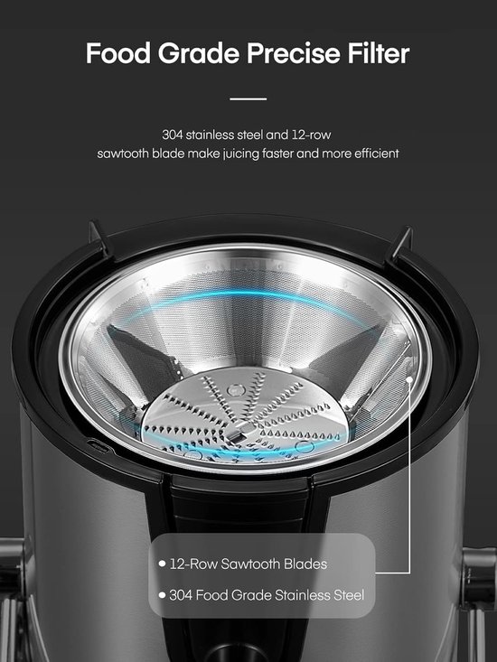 Sapcentrifuge 800 W RVS - Juicer voor Groenten en Fruit met 65 mm Vulopening - Slowjuicer Alternatief met 3 Snelheden, Anti-Druppelfunctie en Oververhittingsbeveiliging — afbeelding 4