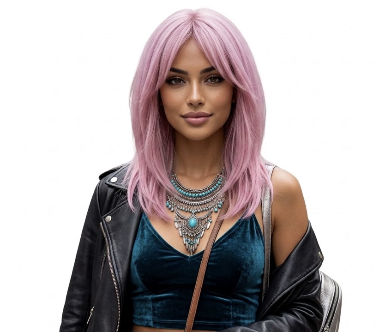 Nifkos Luxe Roze Pruik – Halflang Steil Haar met Laagjes & Curtain Bangs – Pastelroze / Zachtroze – Hittebestendige Synthetische Vezel – Ademende & Verstelbare Cap – Dames Wig / Cosplay / Festival