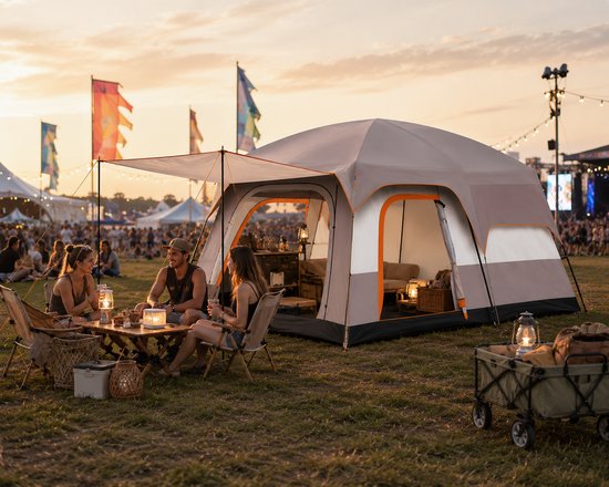 Jurrys tent - Kampeertent - Zonnescherm - paviljoentent - 4 personen - Met draagtas - Weerbestendig - Uv bescherming - 210x155x180 cm van Jurrys — afbeelding 4