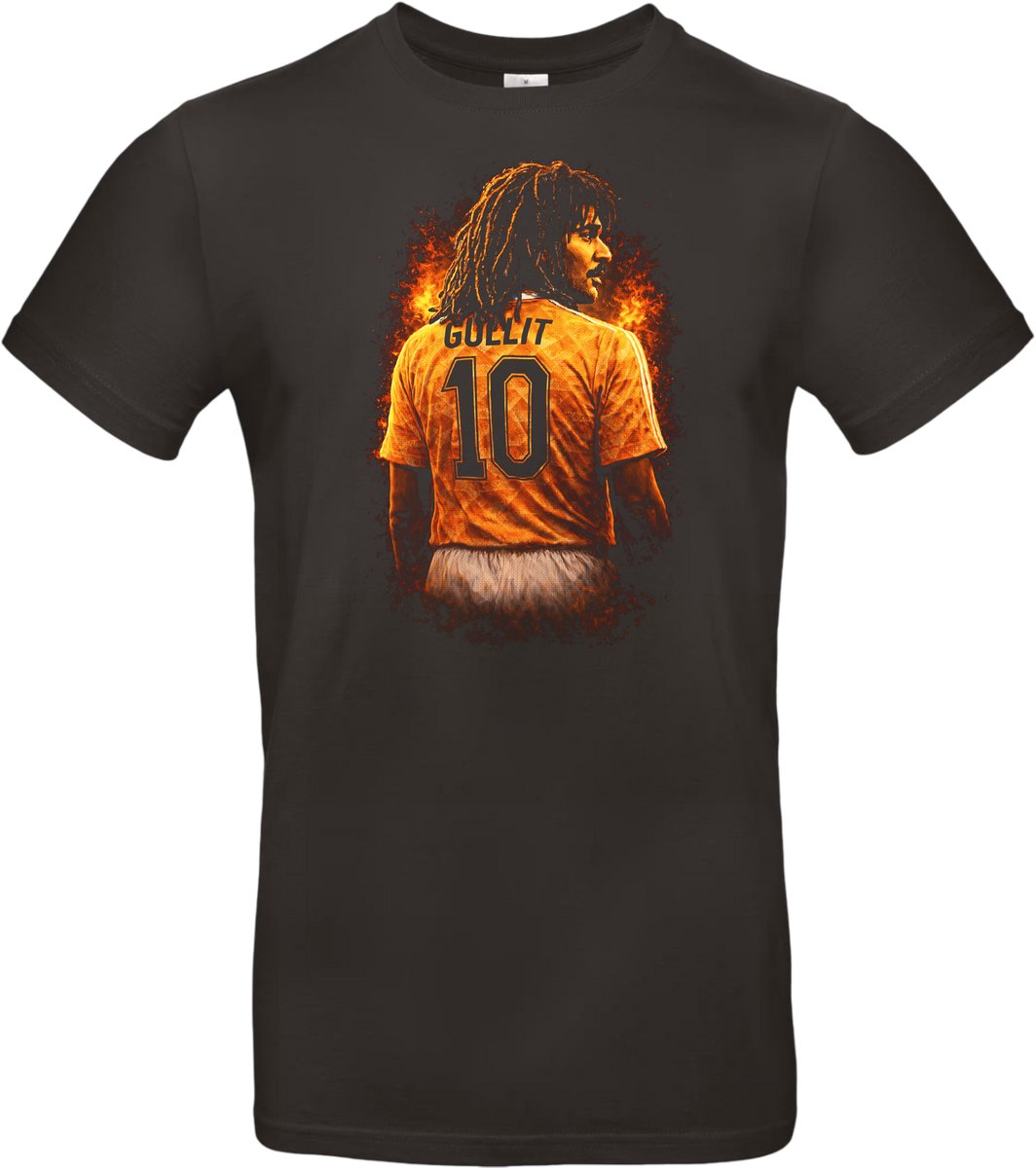 T-shirt zwart met opdruk van het Nederlandse voetbal icoon Ruud Gullit maat XL van Shirtmakelaar