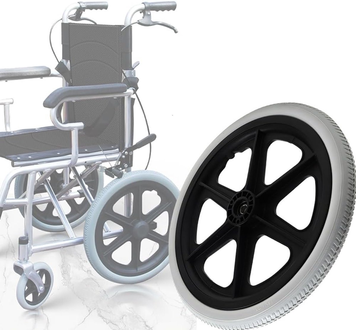 Vervanging Rolstoelwiel - Achterwiel Caster - Mobiliteit Verbeteren - Massief PU Materiaal - 16 Inch Diameter - Grijs