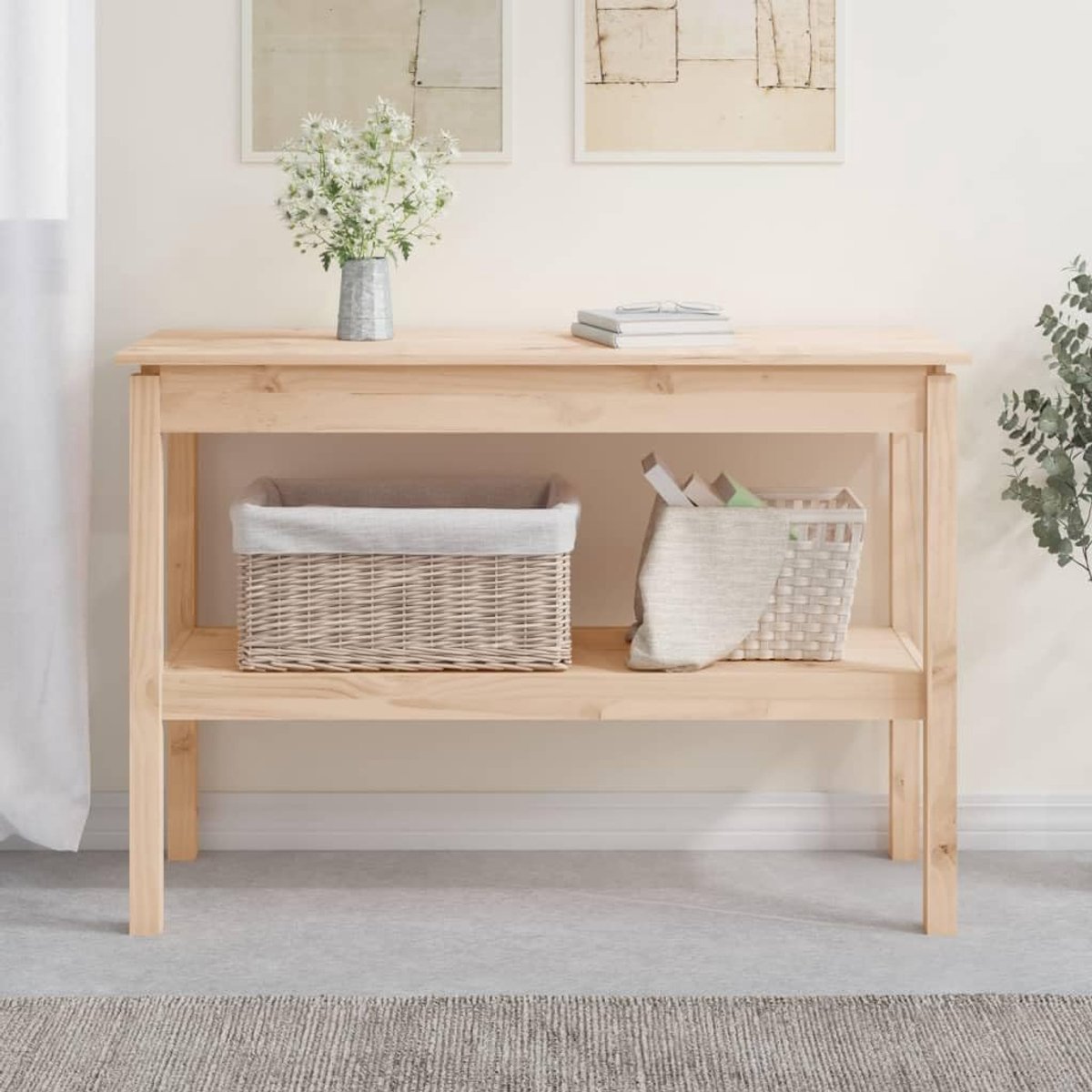 Bijzettafel Hout - Haltafel Consoletafel - Woonkamer Organiseren - Onbehandeld Grenenhout - 110 x 40 x 75 cm - Bruin