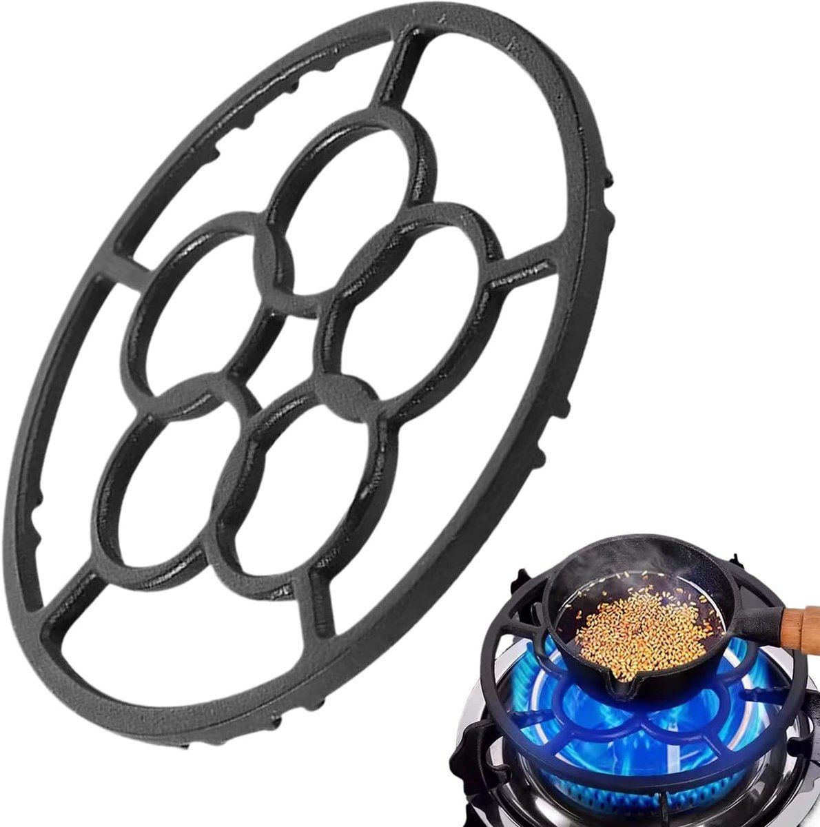 Wok Ring - Panhouder Onderzetter - Stabiel Koken - Gietijzeren Constructie - 18.2 cm Diameter - Zwart