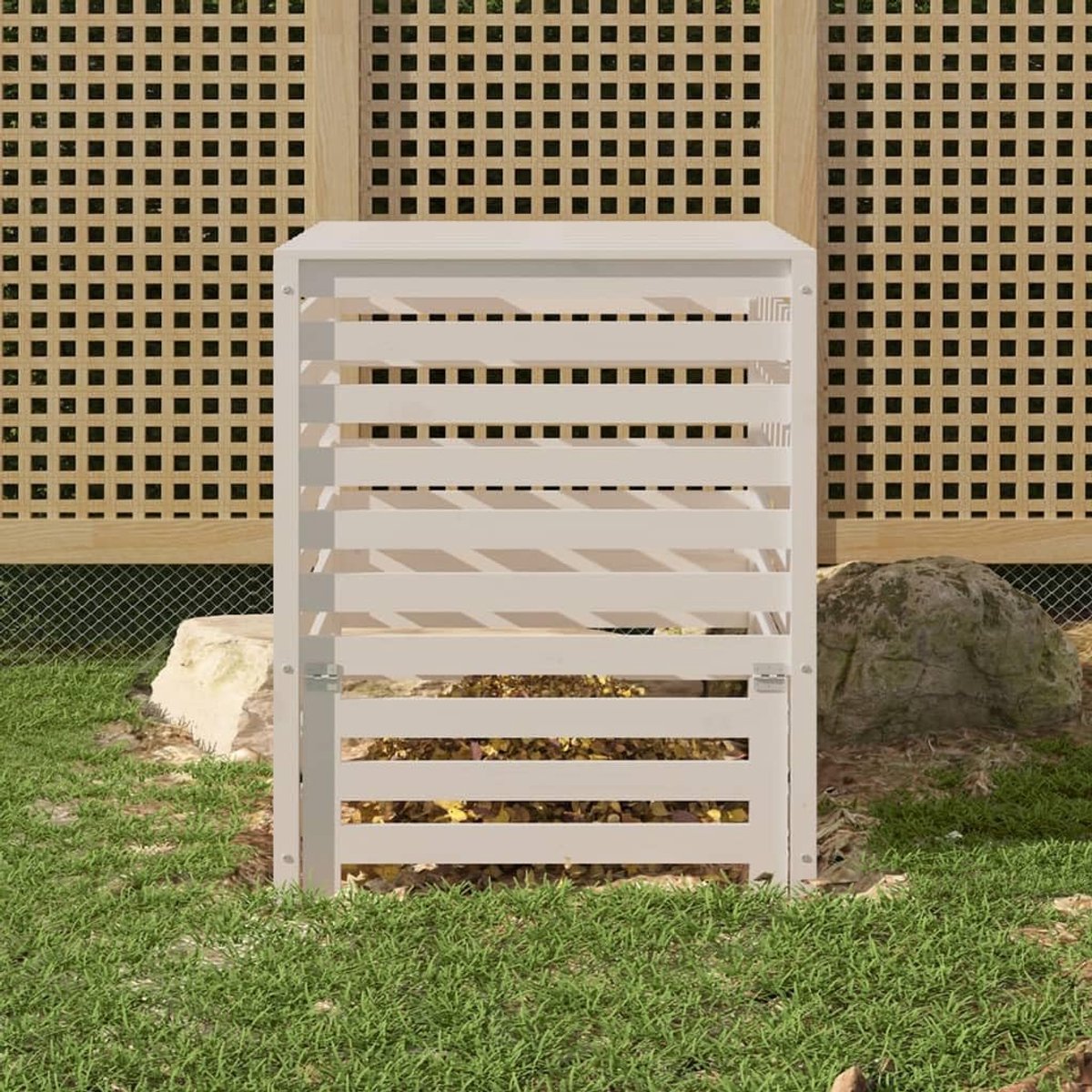 Compostbak Tuin - Groenafval Bak - Afval Verwerken - Massief Grenenhout - 82.5 cm - Wit