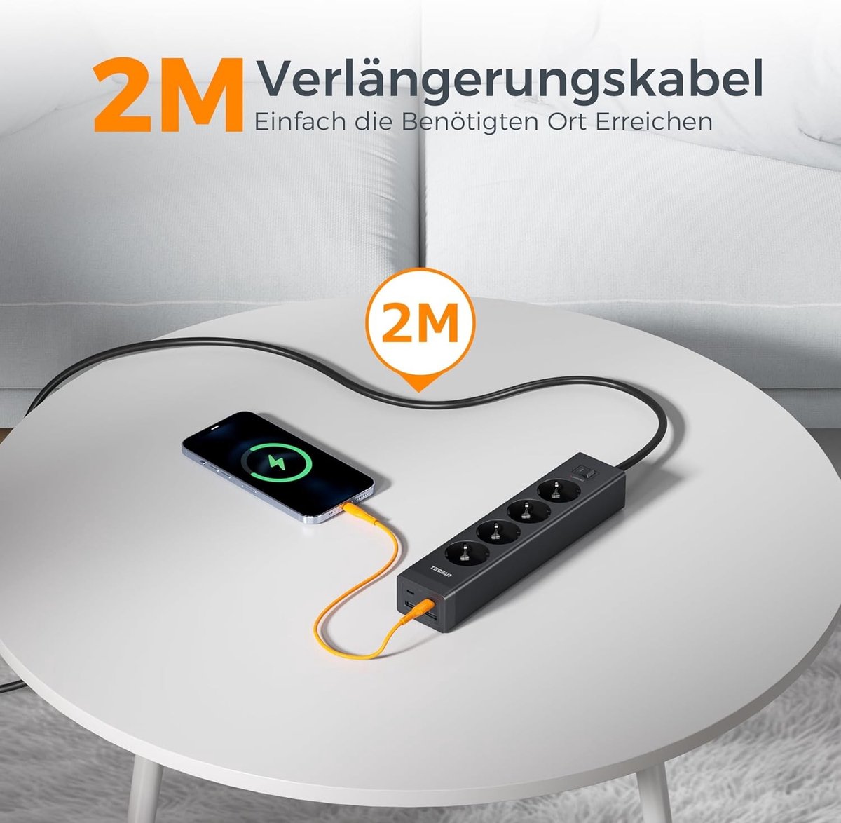 Stekkerdoos - Wit - 4 Stopcontacten - 2 USB-C en 2 USB-A - Voor Thuis en Kantoor
