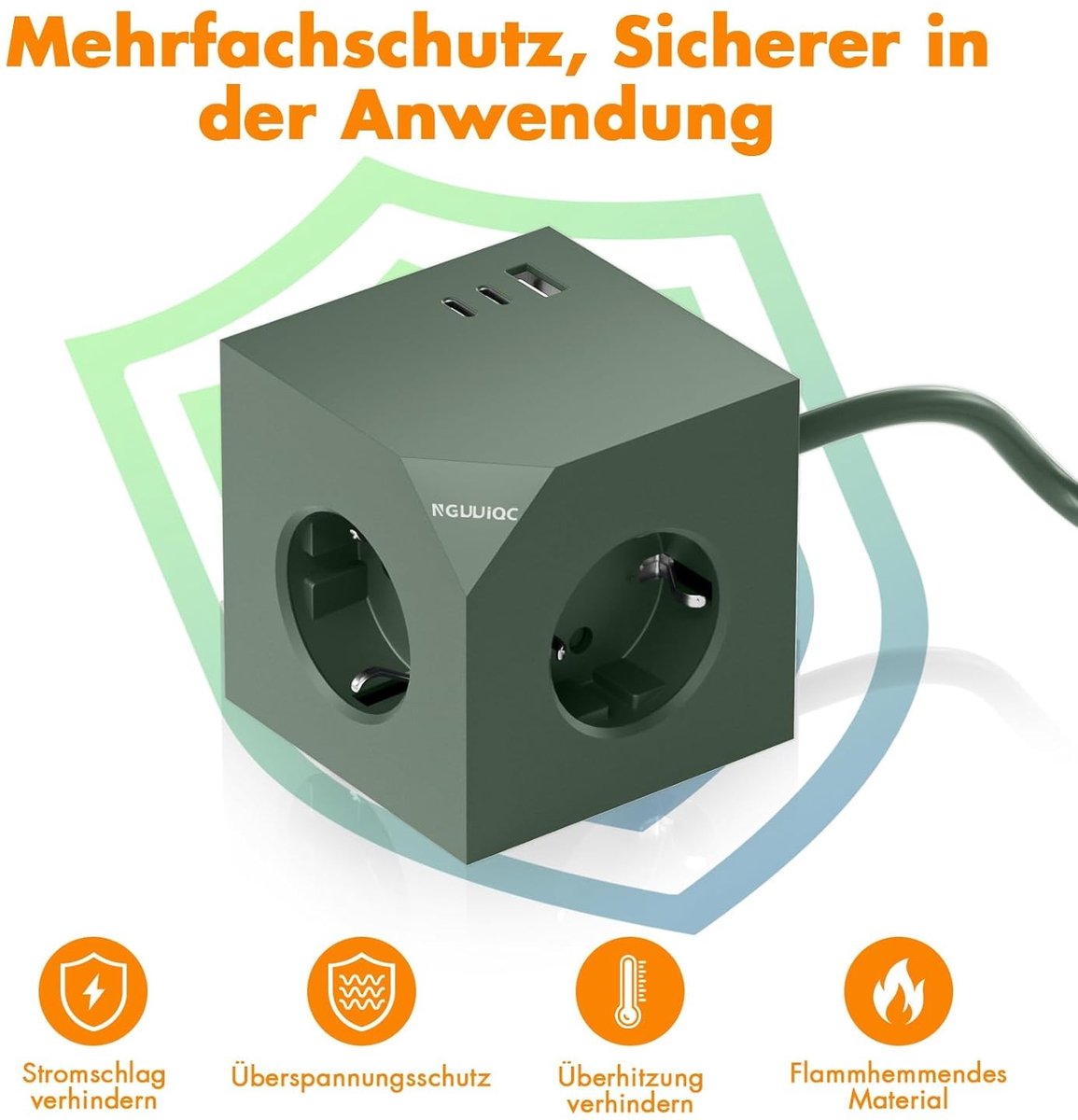 Meerdere Stopcontacten - Groen - 2 USB-C Poorten - 3 Meter Kabel - Voor Kantoor en Thuis