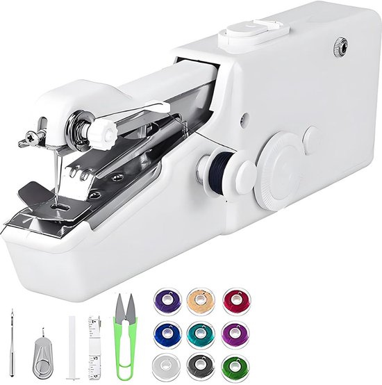 Draagbare handnaaimachine - Mini elektrische naaimachine voor thuis en op reis - Knutselen - Lichtgewicht handnaaiset - Snelle stofreparatie - Wit