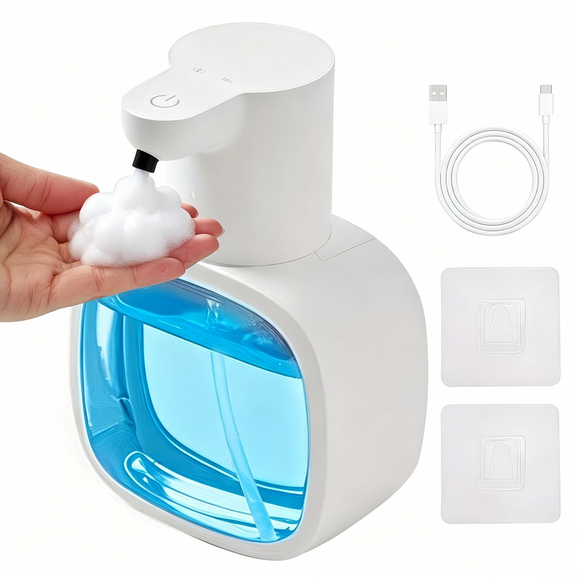 Lzwintrading - Automatische Zeepdispenser met Sensor - Zeeppompje - 500ml - Oplaadbaar - Elektrische Schuim Zeepdispenser - Automatische Foam Dispenser- Infrarood Sensor - Schuimzeep dispenser - 4 Niveaus - Geschikt voor Keuken, Badkamer - Wit