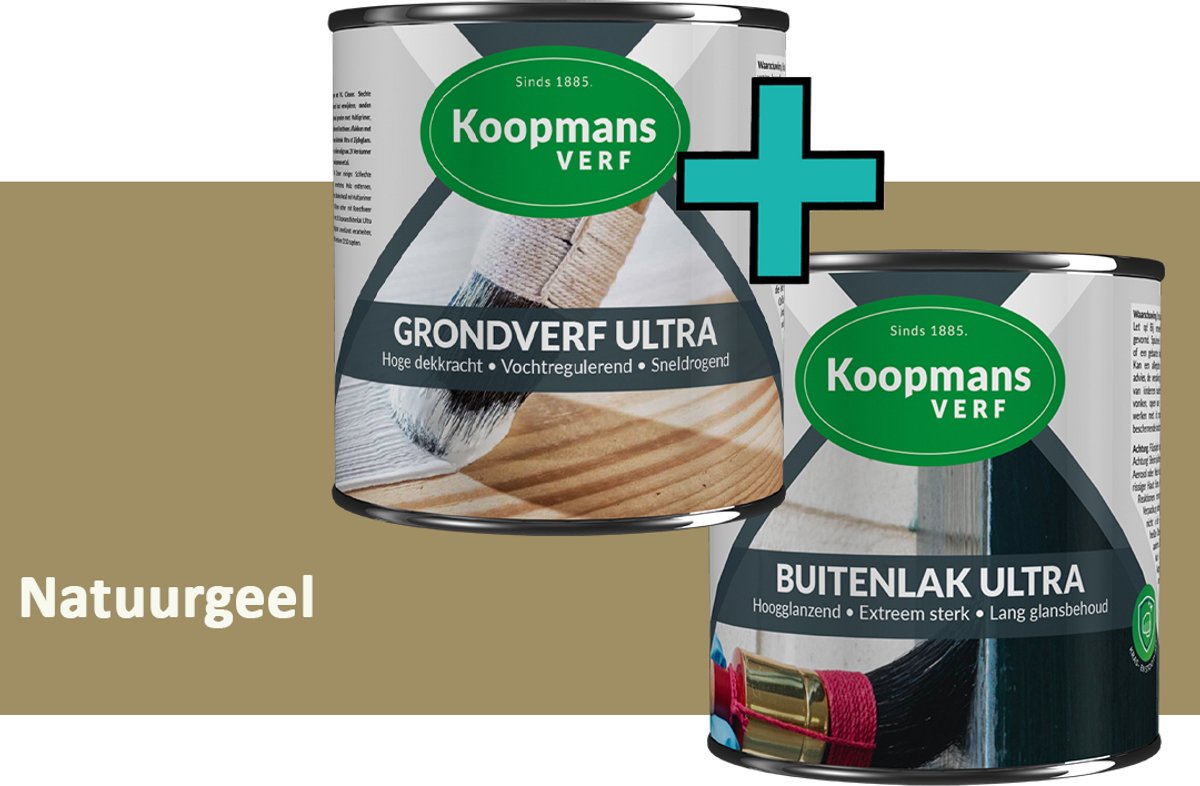 Koopmans Grondverf Ultra en Buitenlak Ultra - Grondverf Lakverf set - Buiten - Natuurgeel – 2x – 750 ml