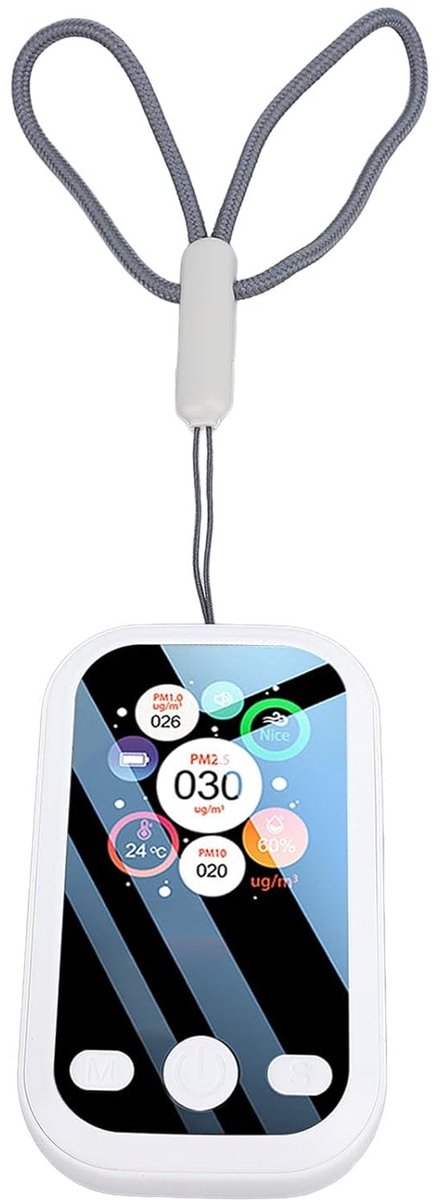 Luchtkwaliteitsmeter - Luchtmeter Detector - Gezondheid Monitoren - Draagbaar LCD Scherm - 85x51x17mm - Wit