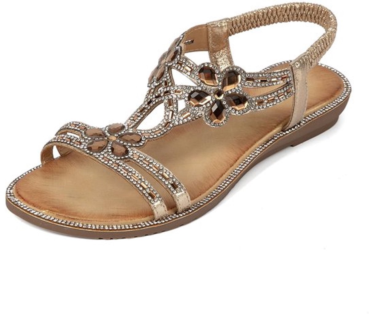 Store_8 - Vrouwen Sandalen - Faux Lederen Gladiator - Open Teen - Bloem Diamante