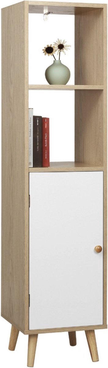 Boekenkast 33x30x133cm Wit - Hout, 4 Lagen en Inclusief deur - Voor Dagelijks Gebruik, Thuis en Professioneel Gebruik