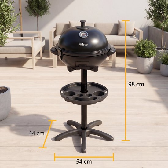 Tristar Elektrische BBQ met Stand - 2200W - Ø41 cm - Deksel met Thermometer - Keramische Coating - 250°C - BQ-2885 van Tristar — afbeelding 2