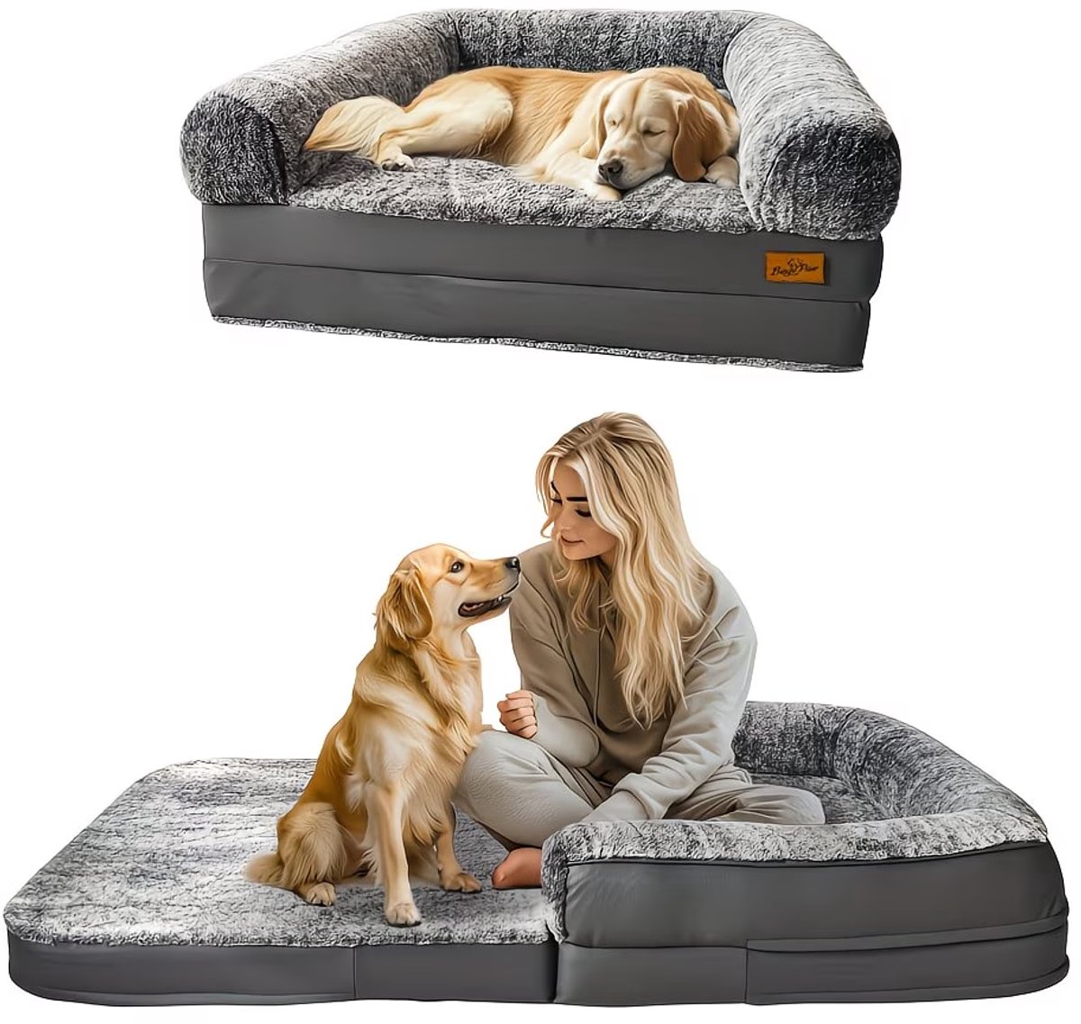 NordPaw® Orthopedisch Opvouwbaar Hondenbed XL 180x95 cm – Luxe Hondenbank – Extra Groot – Wasbare Hoes – Memory Foam – Anti-slip – Opvouwbaar Reisbed – Donkergrijs