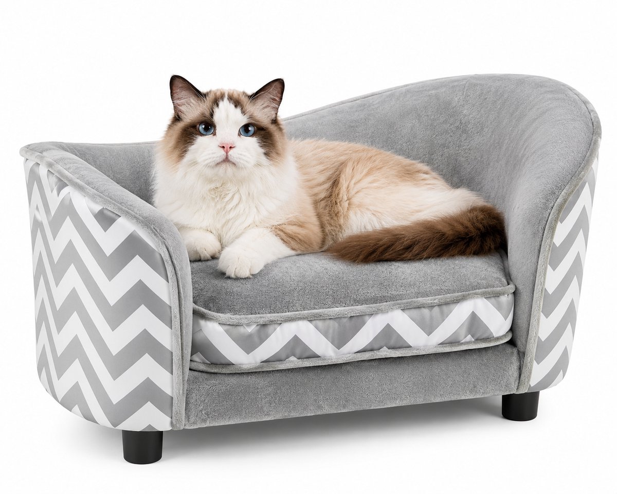 NordPaw® Luxe Huisdierenbank – Orthopedische Hondenbank & Kattenbank – Zachte Pluche Sofa – Wasbaar Afneembaar Kussen – Comfortabele Huisdierenstoel – Grijs – 70 x 41 x 40 cm