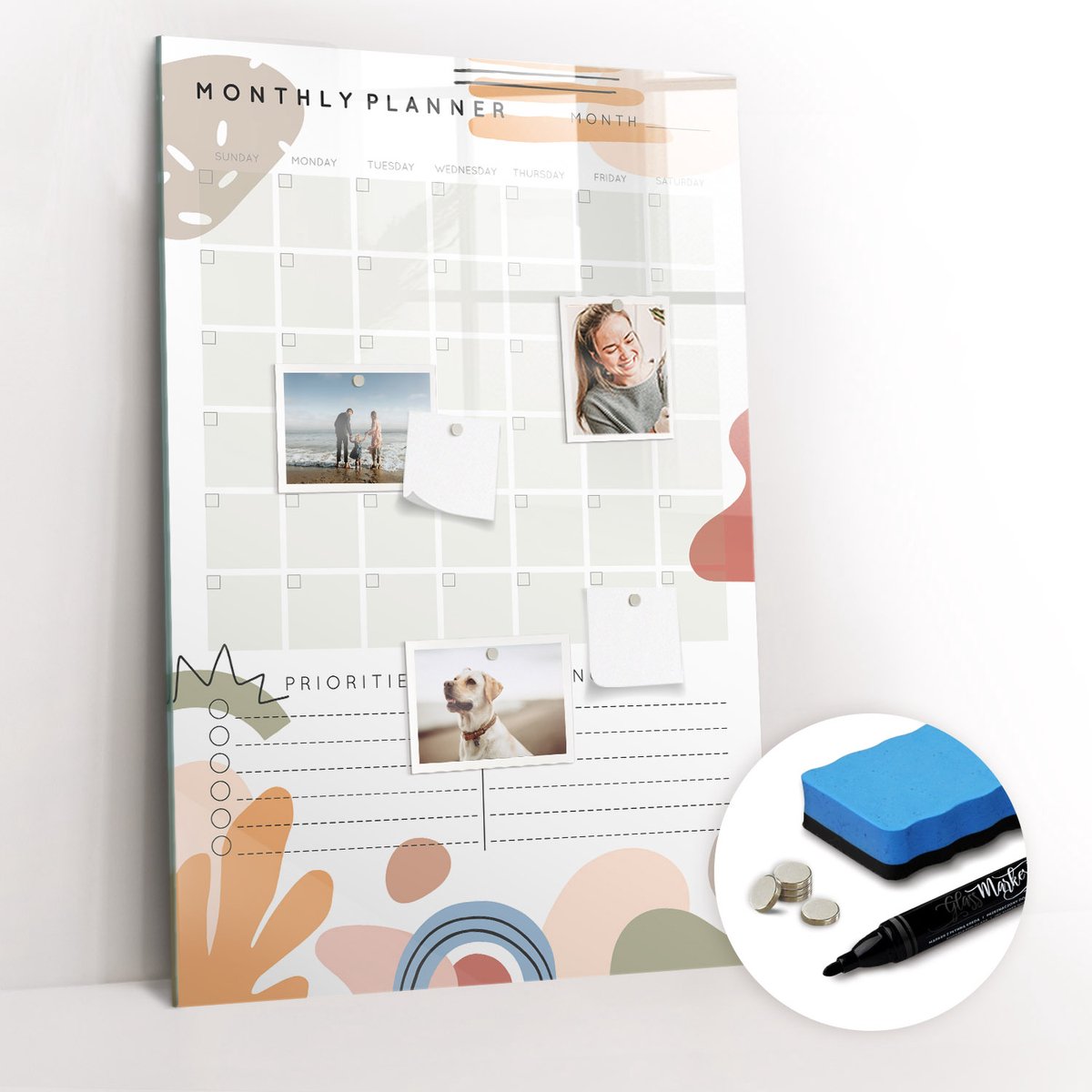 Tulup Whitebord - Algemene maandplanner - 60 x 90 cm - Bruin Foto Magneetbord - Gratis 5 Sterke Magneten + Whiteboard Marker & Wisser - Minimalistisch Prikbord - Magnetic Board - Notitiebord Werkplek