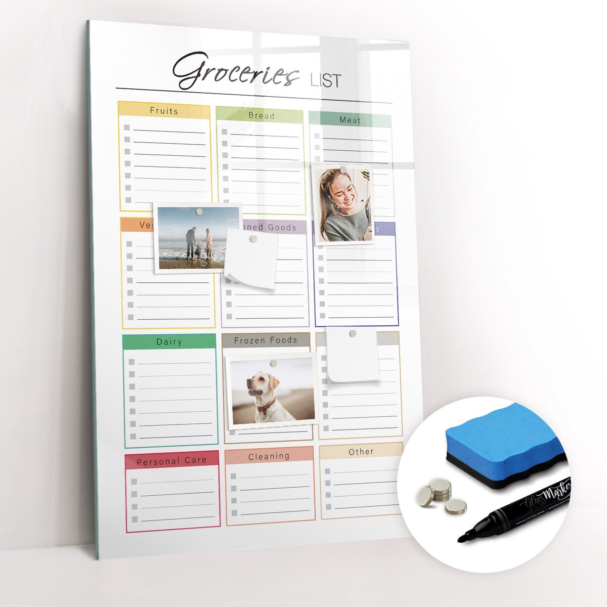 Tulup Whitebord - Boodschappenlijstje voor kleding - 60 x 90 cm - Veelkleurig Magneetbord Design - Gratis 5 Sterke Magneten + Whiteboard Marker & Wisser - Design Memobord - Magneetbord Design - Inspiratiebord Kantoor